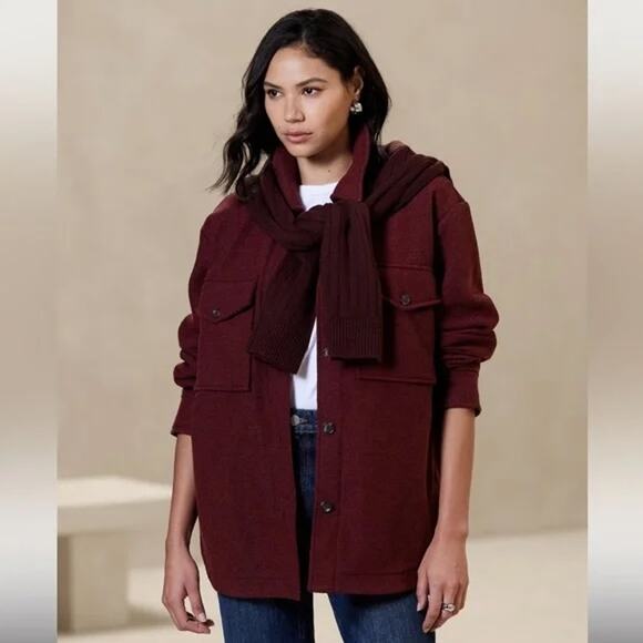 Banana Republic Red‎ Heather Solid Shacket Size - L - Picture 1 of 9